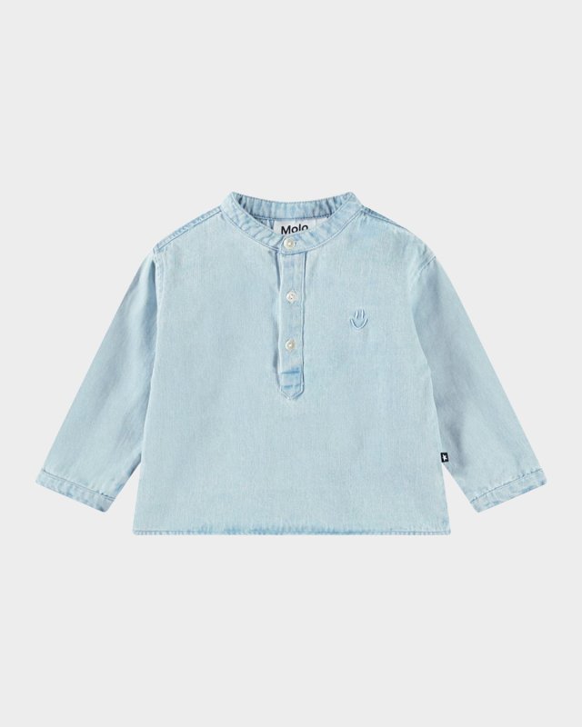 Boy's Enoz Long-Sleeve Embroidered Denim Shirt, Size 6M-2